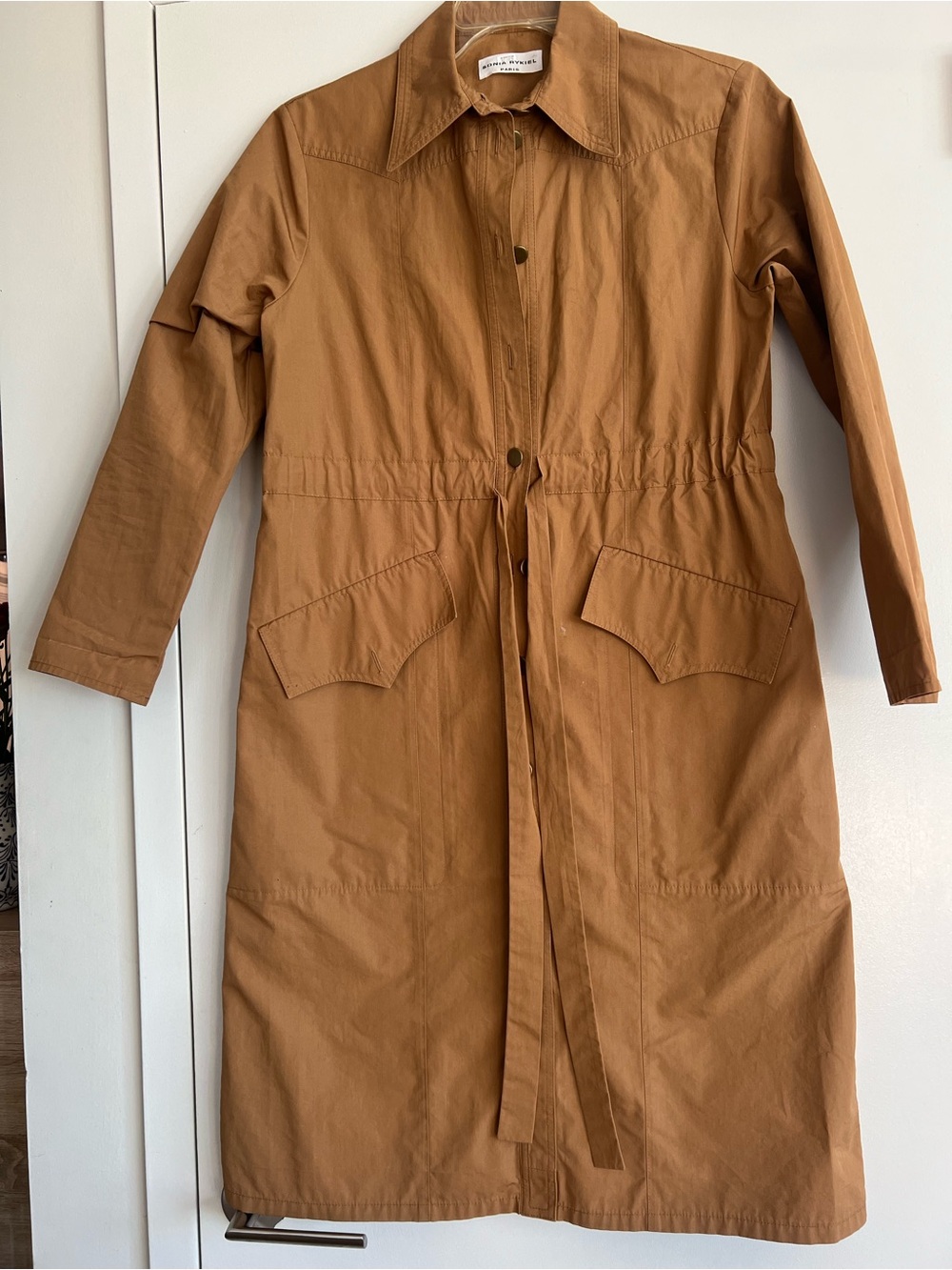 Sonia Rykiel Paris Tan Cotton Utility Trench Coat / Long Jacket Size 44 (US 12 /
